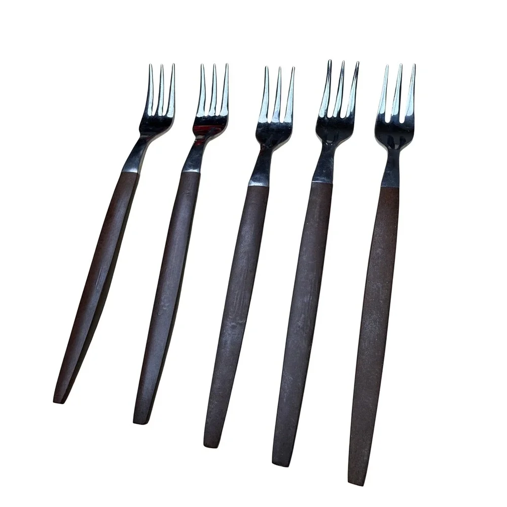 5 Ekco Eterna Forged Stainless Appetizer Forks Canoe Muffin Flatware MCM Japan